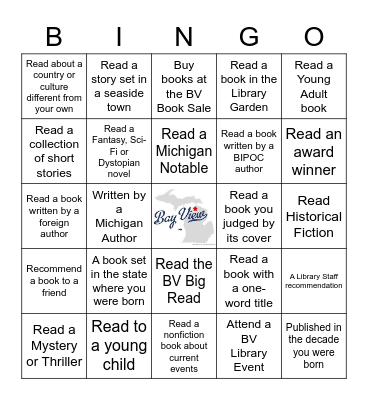 2023 Bay View Summer Reading for Adult & Teens Bingo Card