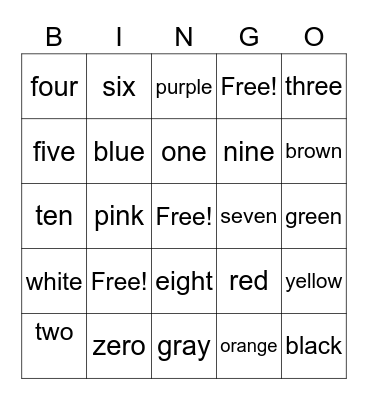 Number/Color Words! Bingo Card