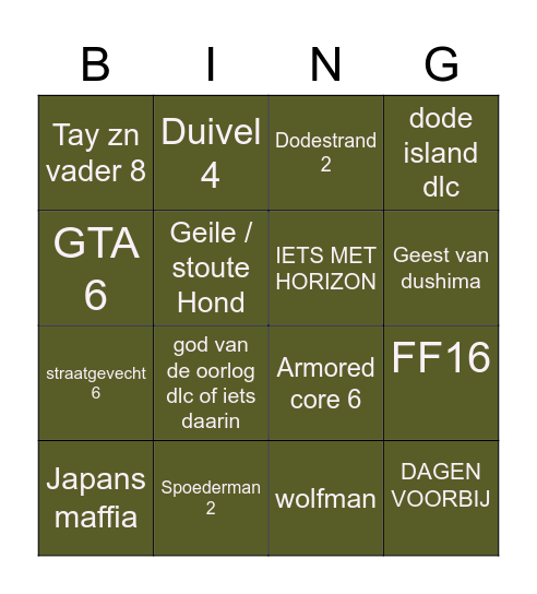 PLAYISTATION BINGO Card