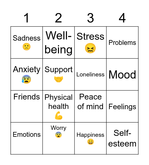 Mental Health and Well-being Bingo Card