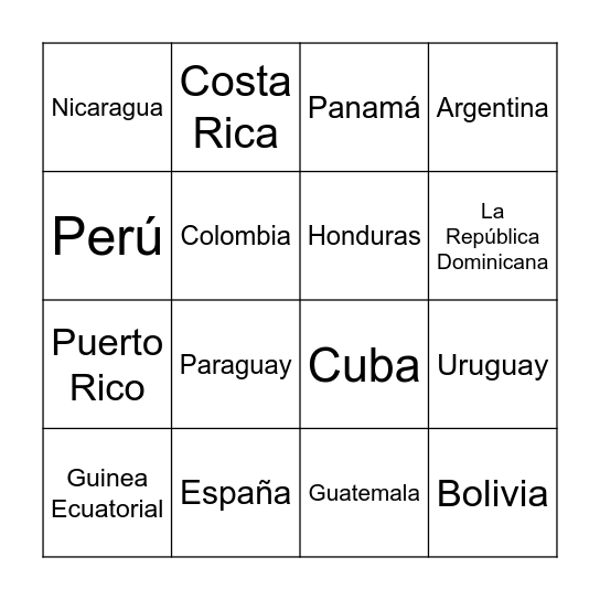 8A Países hispanohablantes Bingo Card