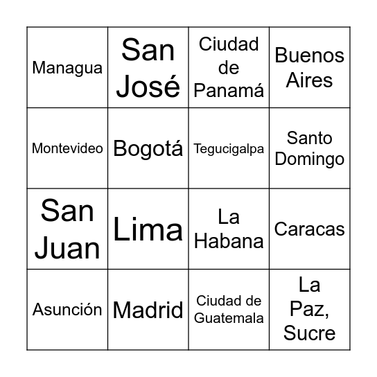 8A Capitales Bingo Card