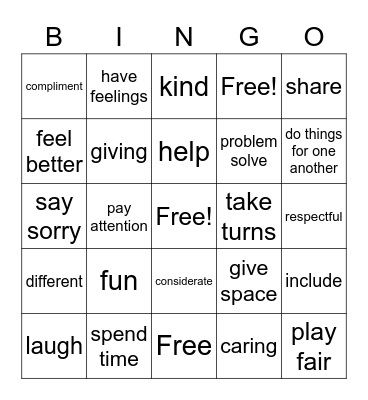 Friendship Bingo Card