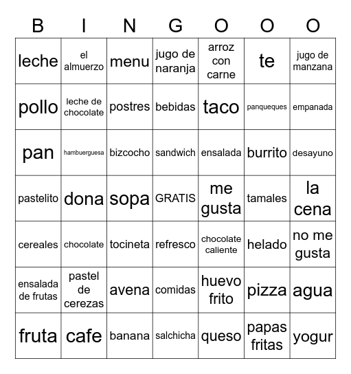 El Restaurante Bingo Card