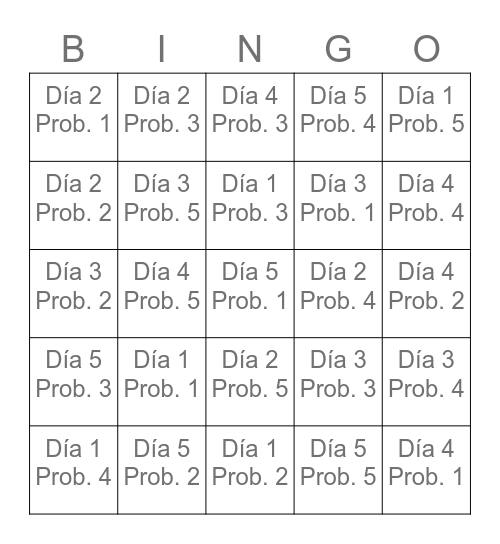 Bingo de Problemas de Ecuaciones Bingo Card