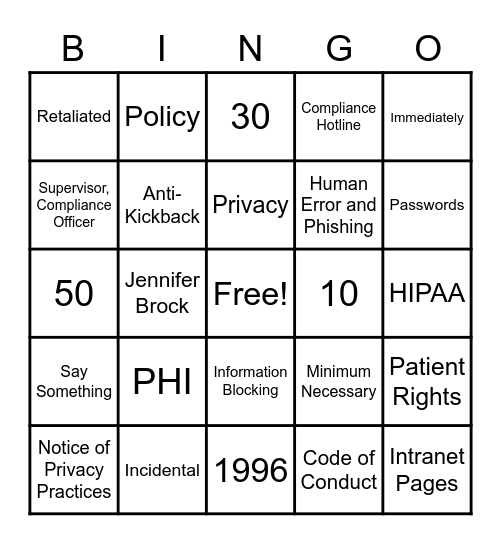 HIMS Bingo Card