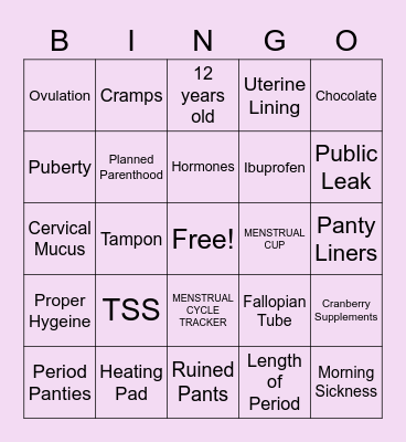 Period Health Bingo Card