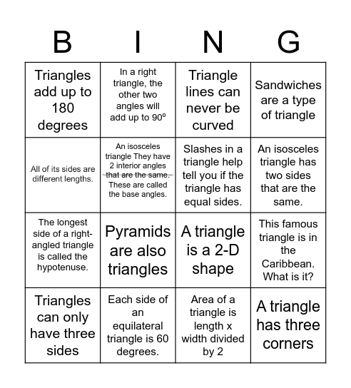 Triangles Bingo Card