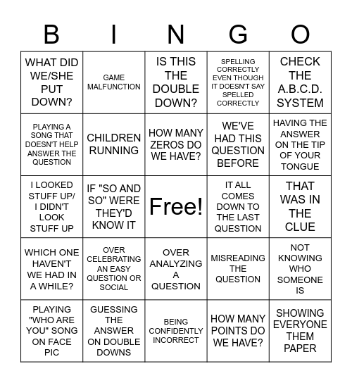 TRIVIA Bingo Card