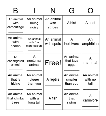 Calgary Zoo BINGO Card
