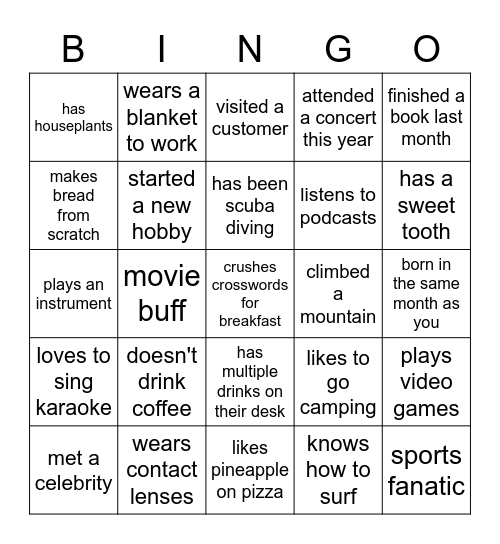 CX Bingo Card