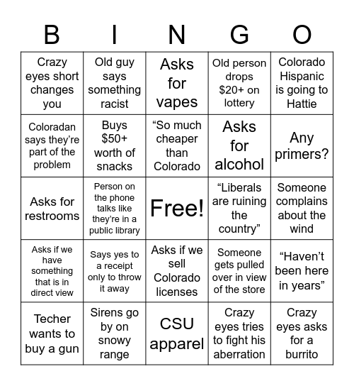 The fly store Bingo Card