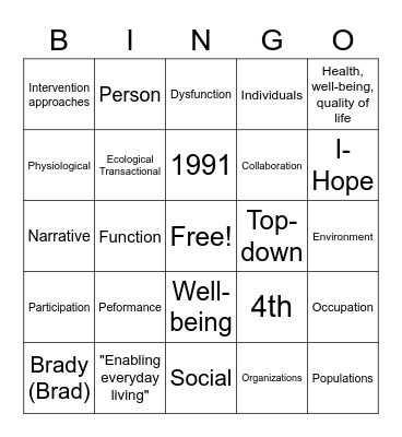 PEOP Bingo! Bingo Card