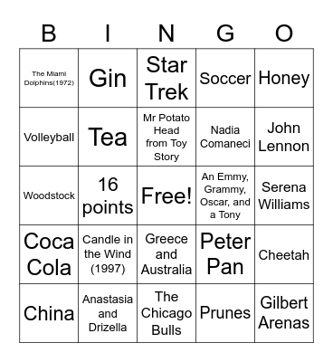 Dignity Memorial Food  / Entertainment Bingo Card