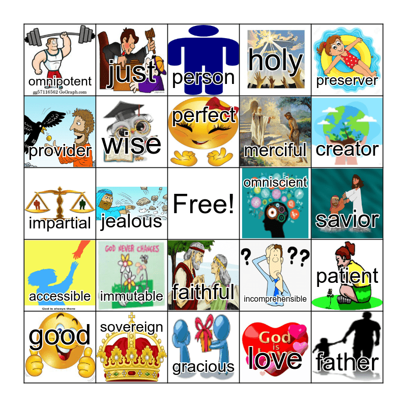 God's Attributes 5x5 Bingo Card