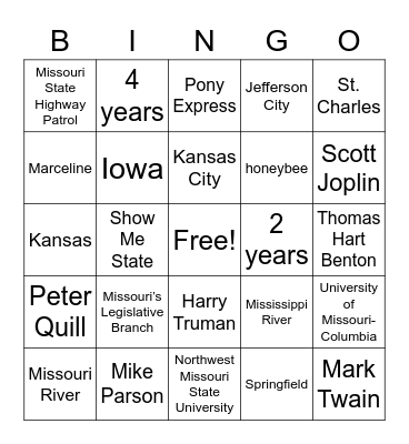 MISSOURI! Bingo Card