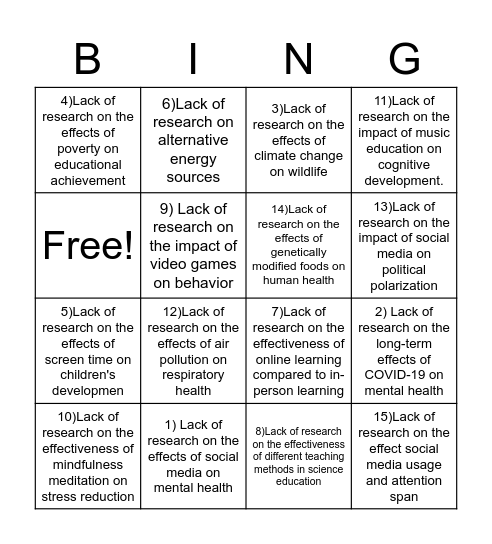 BINGO-GAP Bingo Card
