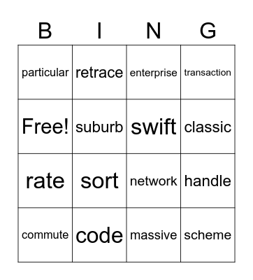 206 Vocabulary Bingo Card