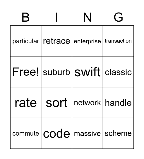 206 Vocabulary Bingo Card