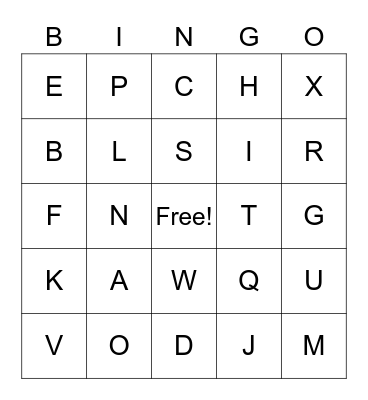 Alphabet Bingo Card