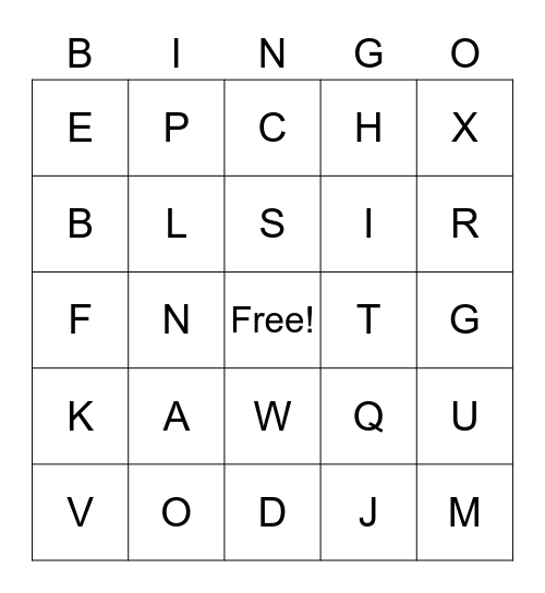 Alphabet Bingo Card