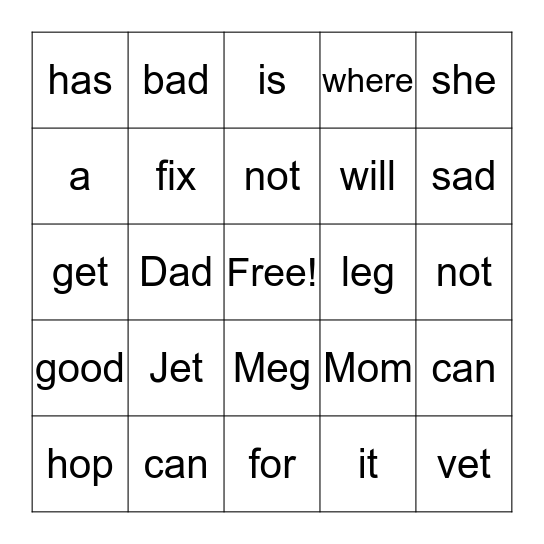 The Bad Leg Bingo Card