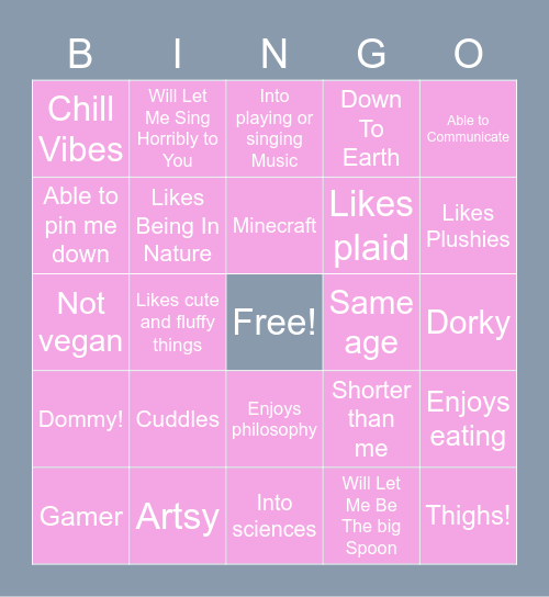 My Type? Bingo Card