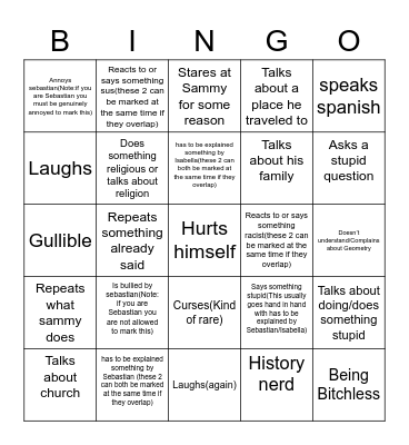 Joseph bingo Card