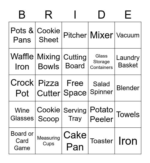 Bridal Shower Bingo Card