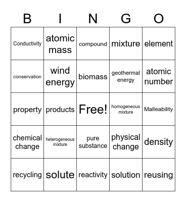 Physical Science Bingo Card