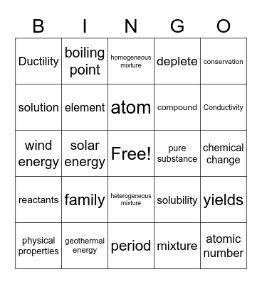 Physical Science Bingo Card