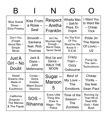 WBA MUSIC BINGO 2 Bingo Card