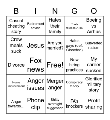 Flight deck Bingo Card