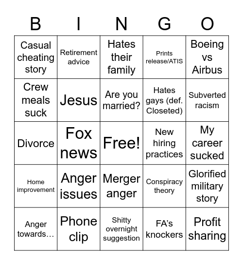 Flight deck Bingo Card
