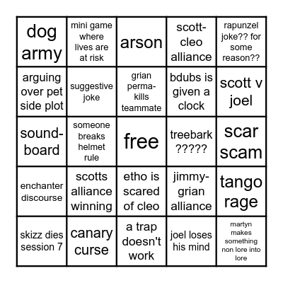 Life Series Bingo Card