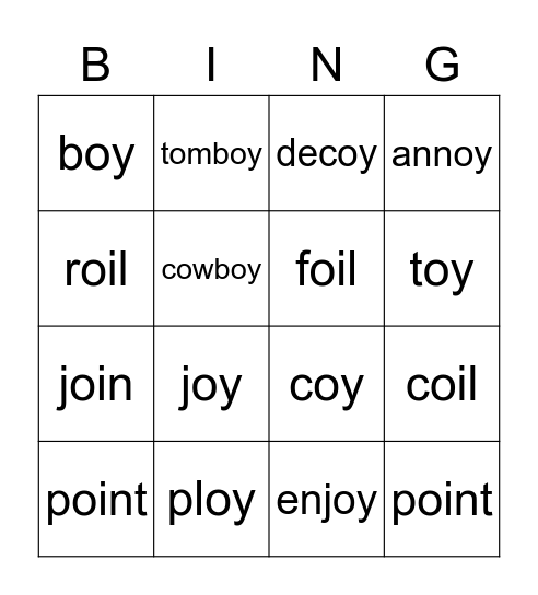 oi/oy bingo Card