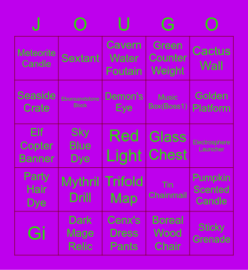 John Pork Bingo Card