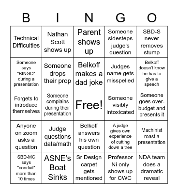 Senior Design Day Bingo Card