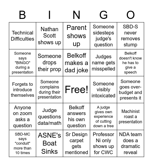 Senior Design Day Bingo Card