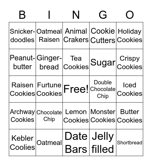 Cookie  Bingo Card