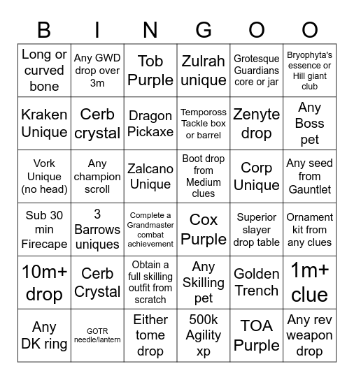 Osrs/Rs3 Market Bingo! Bingo Card