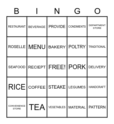 FUN WITH FOOD Bingo Card