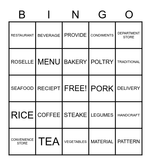 FUN WITH FOOD Bingo Card