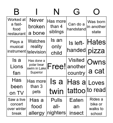 Get to know your 211 Classmates Bingo! Bingo Card