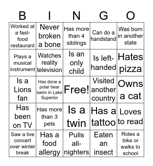 Get to know your 211 Classmates Bingo! Bingo Card