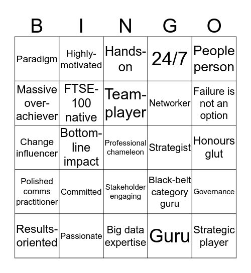 LinkedIn/CV buzzword bingo Card