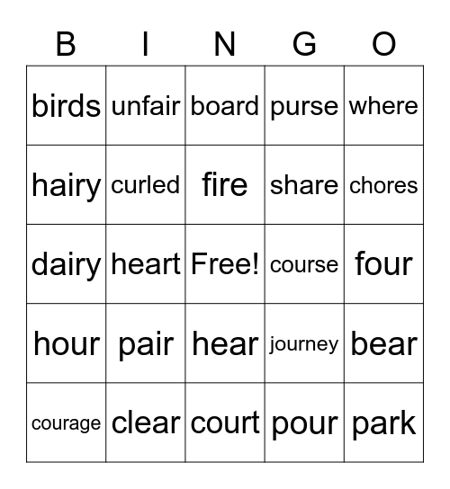 R-Controlled Vowels Bingo Card