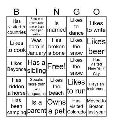 Ice Breaker Bingo! Bingo Card