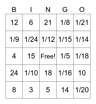 Division Fraction Bingo Card