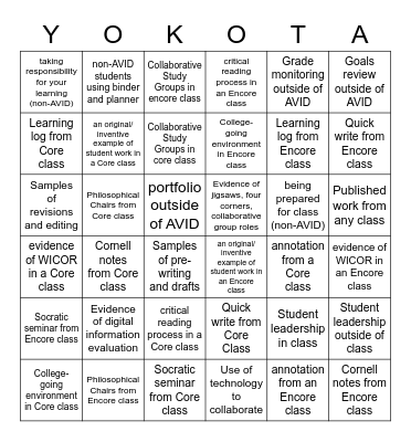 AVID and WICOR Schoolwide! Bingo Card